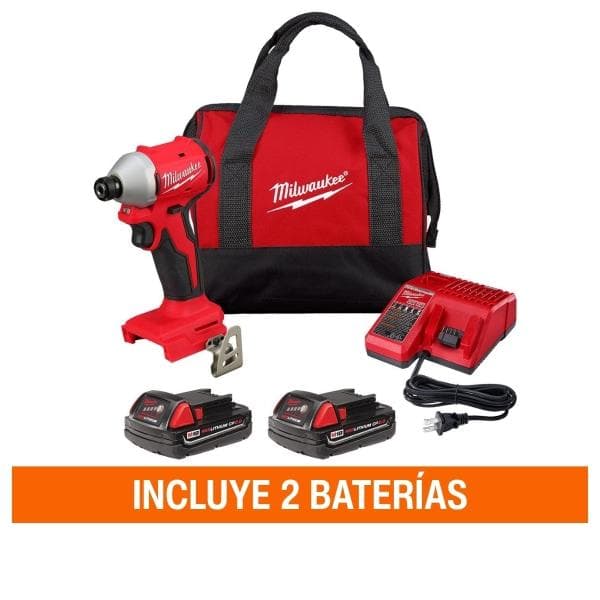 KIT DE DESTORNILLADOR DE IMPACTO HEXAGONAL SIN CARBONES DE 1/4 PULGADA M18 MILWAUKEE