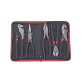 Juego de 5 Pinzas de 8" con Estuche. Incluye: P. Mecánica, P. para Tubo, P. Eléctrica, P. Corte, Nariz Larga.