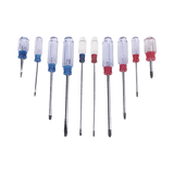 Juego de 10 Desarmadores Mango Plástico (Uso Ligero), Puntas magnética, 5 Puntas Planas (-) y 5 Puntas Phillips. (+)