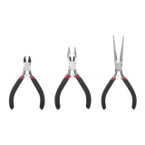 Juego de 3 Mini Pinzas de Corte de 5". Incluye: Pinza de Punta Redonda, Diagonal y Punta de Aguja.