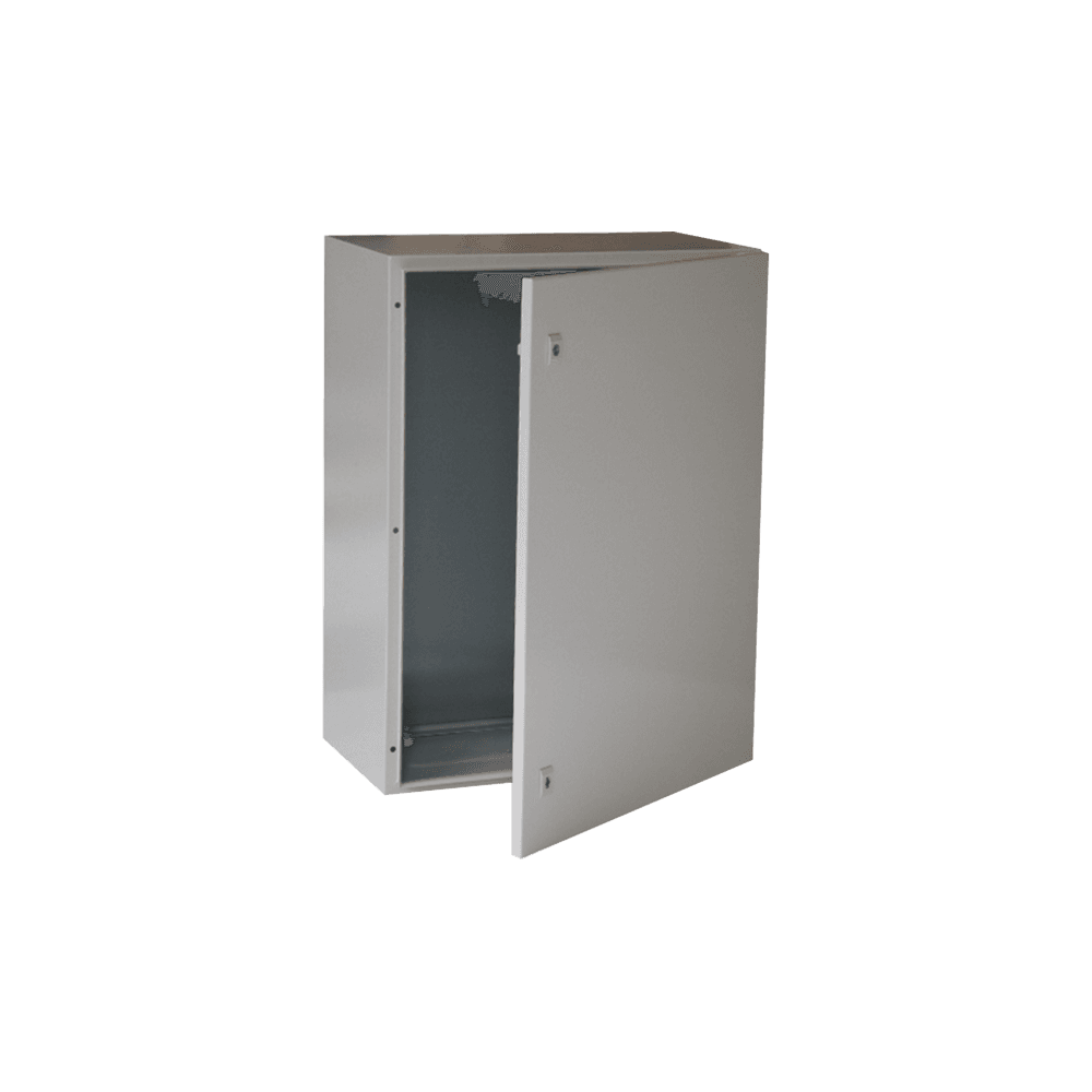 Gabinete de Acero IP66 Uso en Intemperie (400 x 600 x 250 mm) con Placa Trasera Interior Metálica y Compuerta Inferior Atornillable (Incluye Chapa y Llave T).