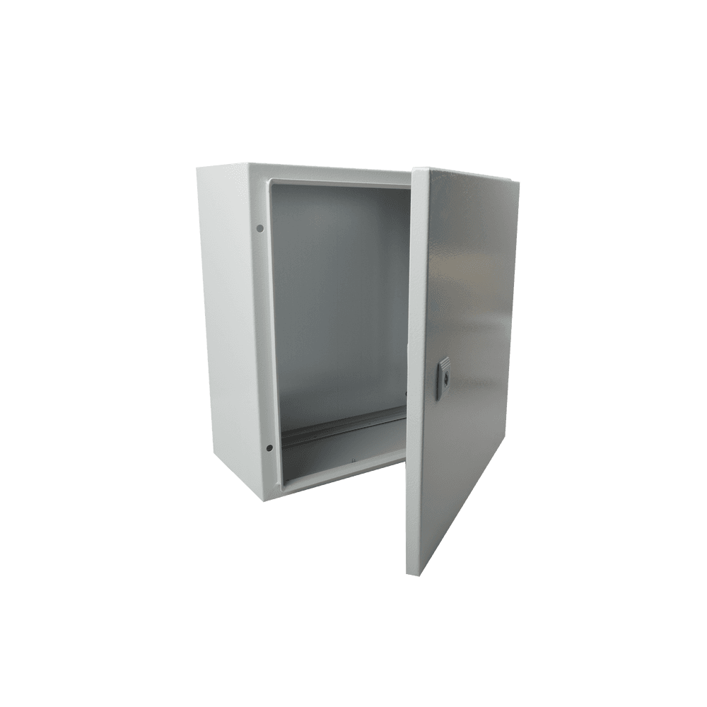 Gabinete de Acero IP66 Uso en Intemperie (400 x 400 x 200 mm) con Placa Trasera Interior de Metal y Compuerta Inferior Atornillable (Incluye Chapa y Llave T).