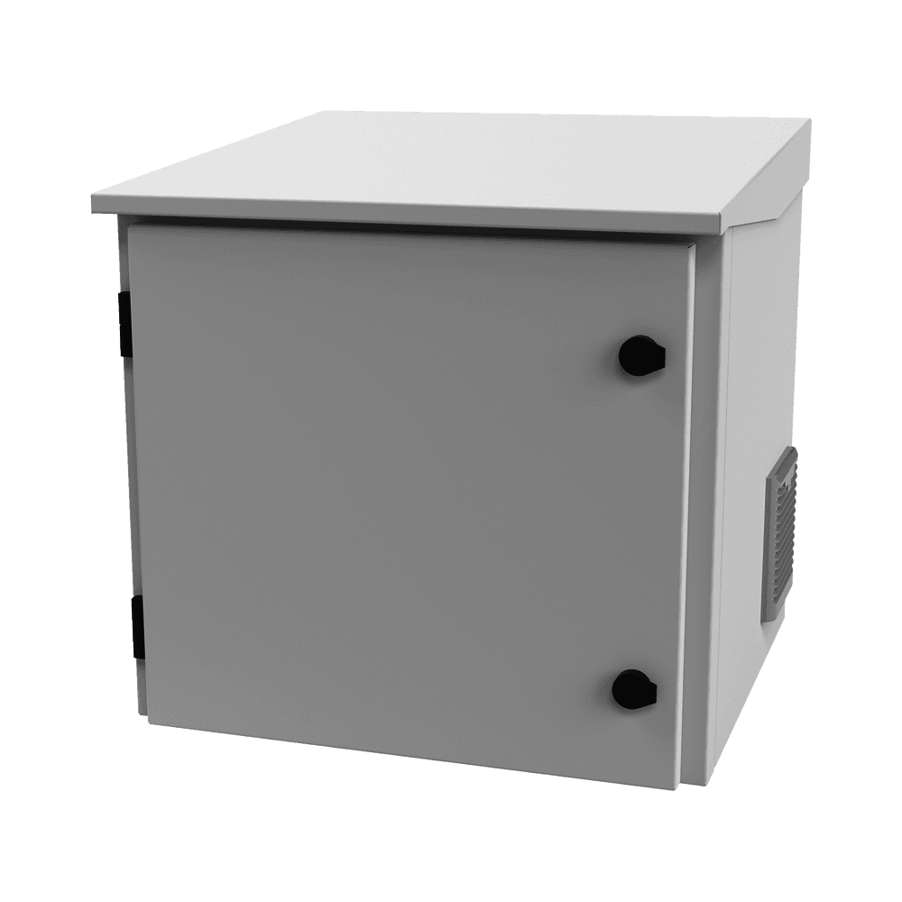 Gabinete de Exterior con Rack de 19" de 9UR con Ventiladores y Termostato, Se envía el Gabinete armado, (Montaje a poste o torre se vende por separado).