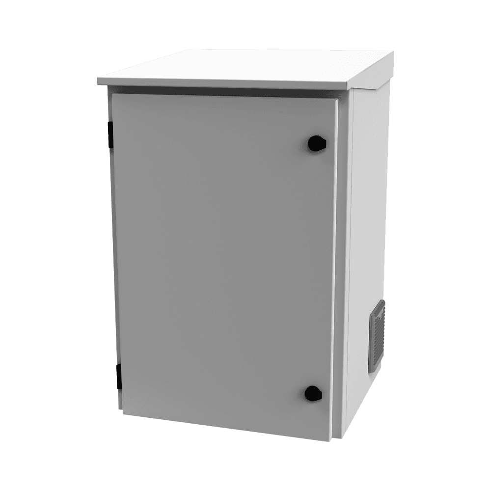 Gabinete de Exterior con Rack de 19" de 16U con Ventiladores y Termostato, Se envía el Gabinete Armado. (Montaje a poste o torre se vende por separado).