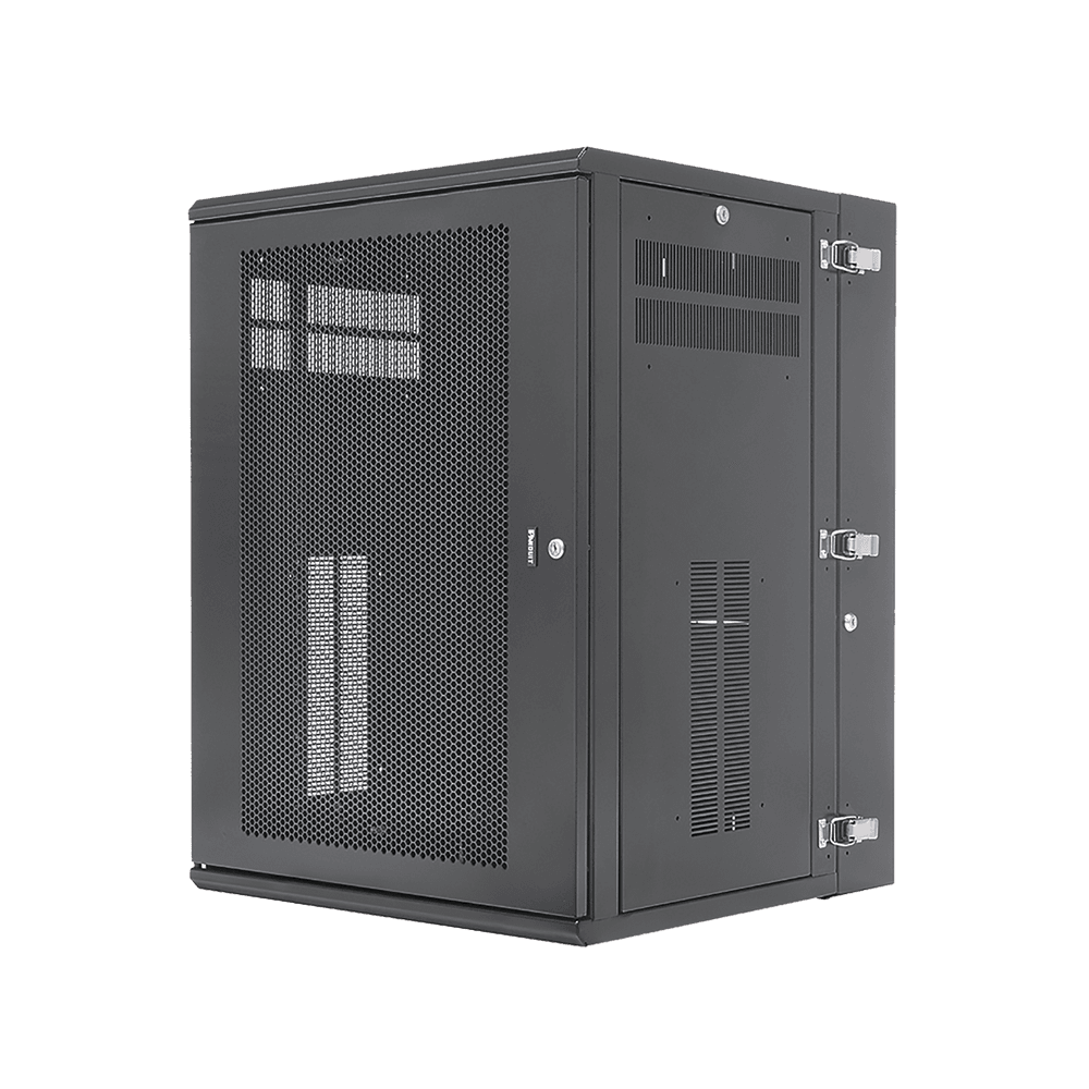 Gabinete PanZone de Montaje en Pared, de 19in, Puerta Ventilada, 18 UR, 635mm de Profundidad, Color Negro