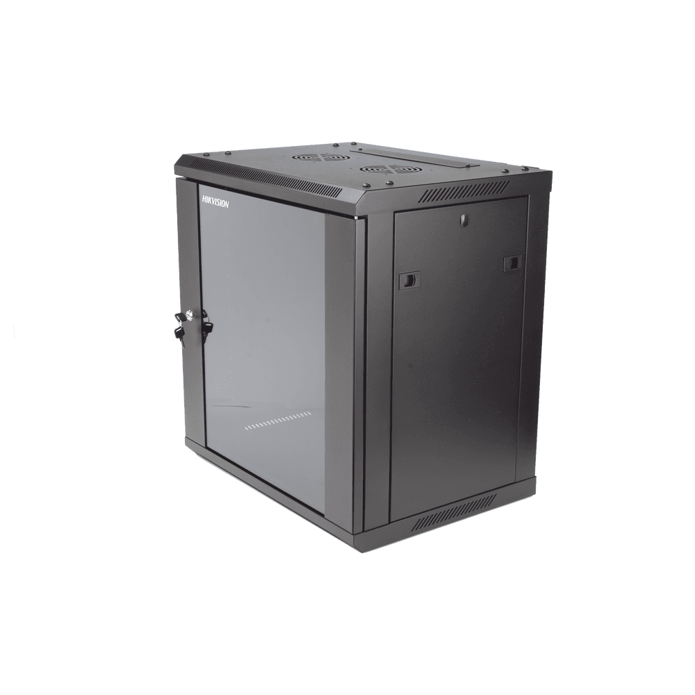 Gabinete para Montaje en Pared - Piso / Puerta de Cristal Templado / Cuerpo Fijo / 12 Unidades de Rack / 19" / Fabricado en Acero