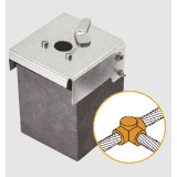 Molde de grafito horizontal unión en T horizontal de cable 1/0 AWG (pasante) con cable 1/0 AWG (terminal).