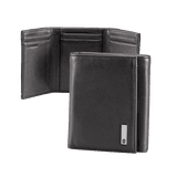 Cartera Athens Negra de Piel con Compartimento de Micromalla para ID. Doblable en 3 Partes con Divisor de Billetes. Pocket Wallet