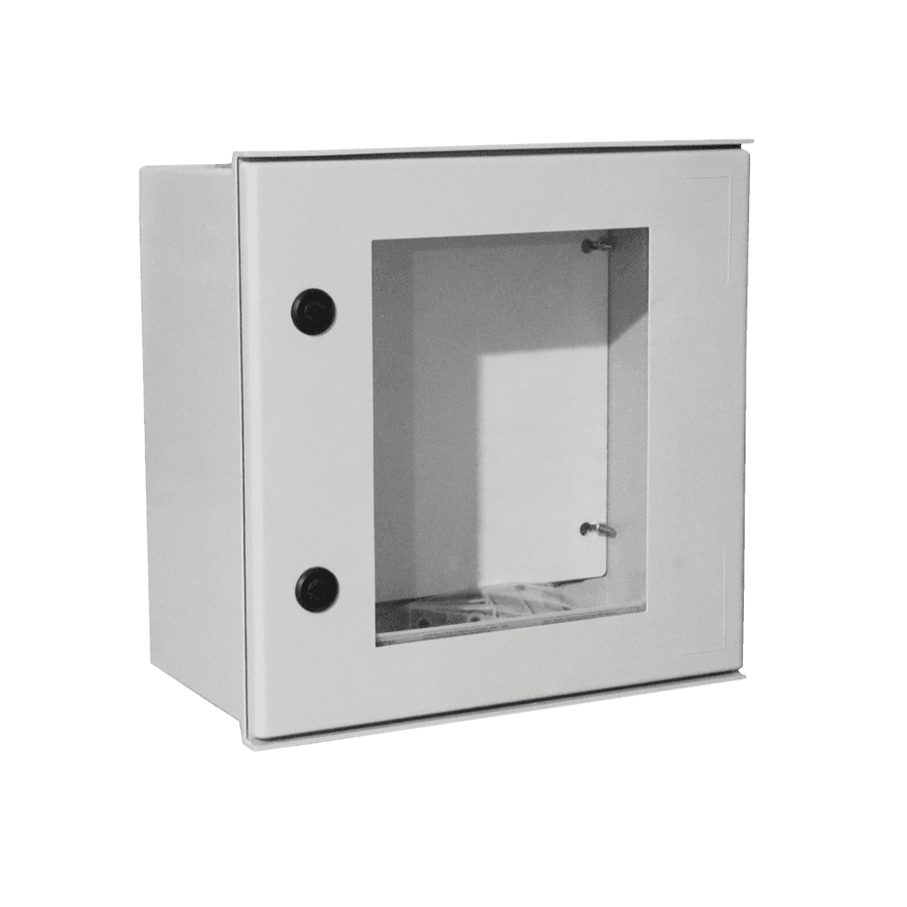 Gabinete de Poliéster IP65 Puerta Transparente, Uso en Intemperie (400 x 400 x 200 mm) con Placa Trasera Interior de Plástico (Incluye Chapa y Llave).