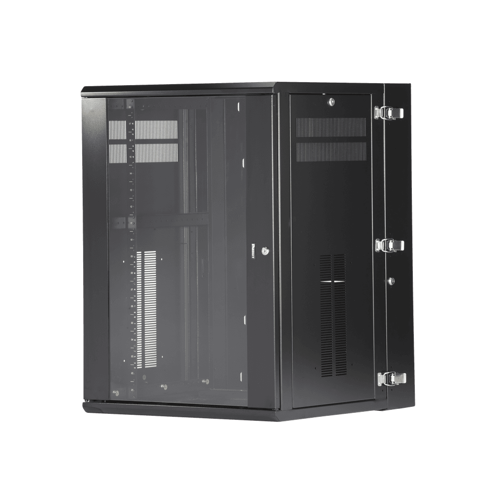 Gabinete PanZone de Montaje en Pared, de 19in, Puerta con Ventana de Seguridad, 18 UR, 635mm de Profundidad, Color Negro