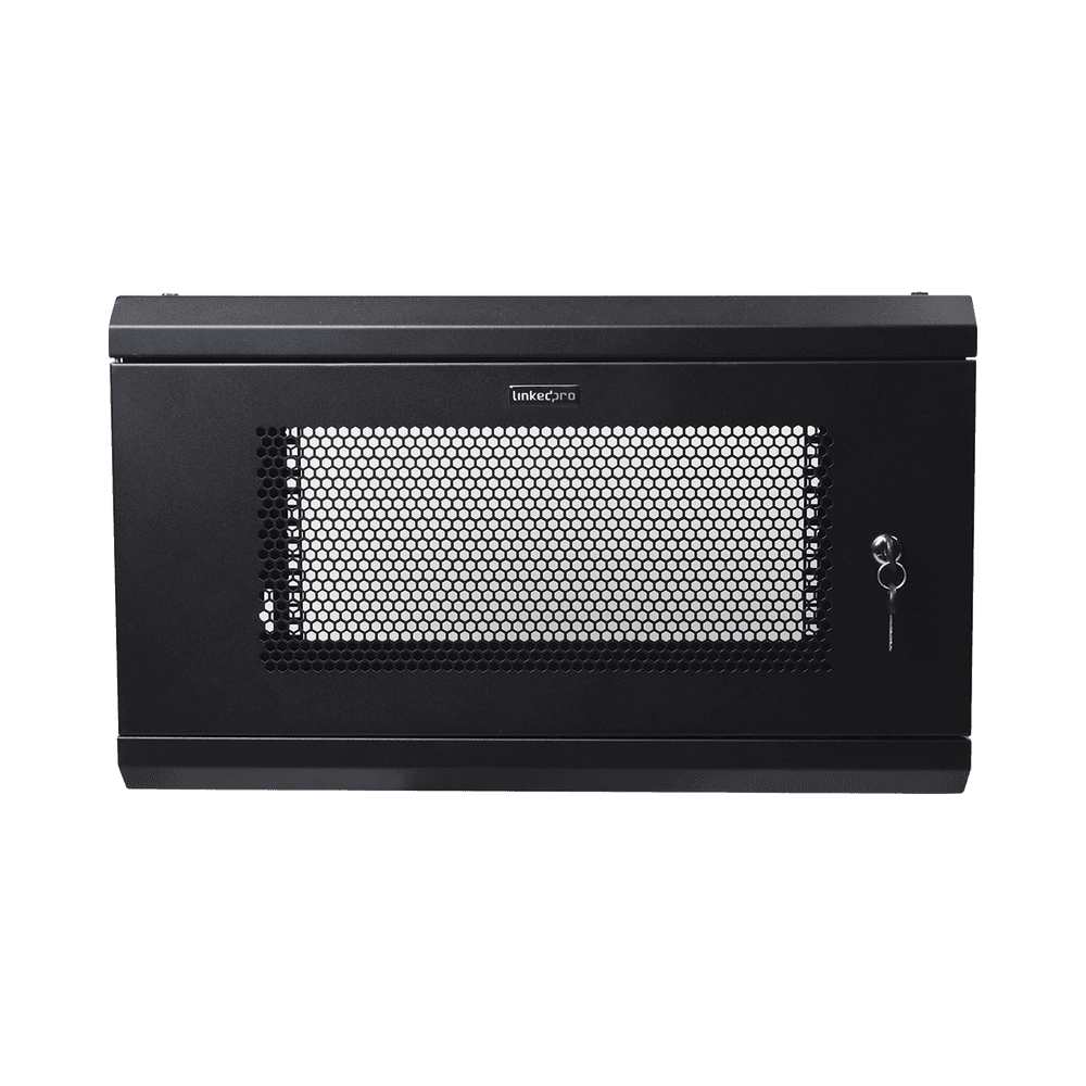 Gabinete de Pared de 6U con Puerta Perforada, 455 mm de Profundidad Total, Rack de 19'', Acero Reforzado Color Negro