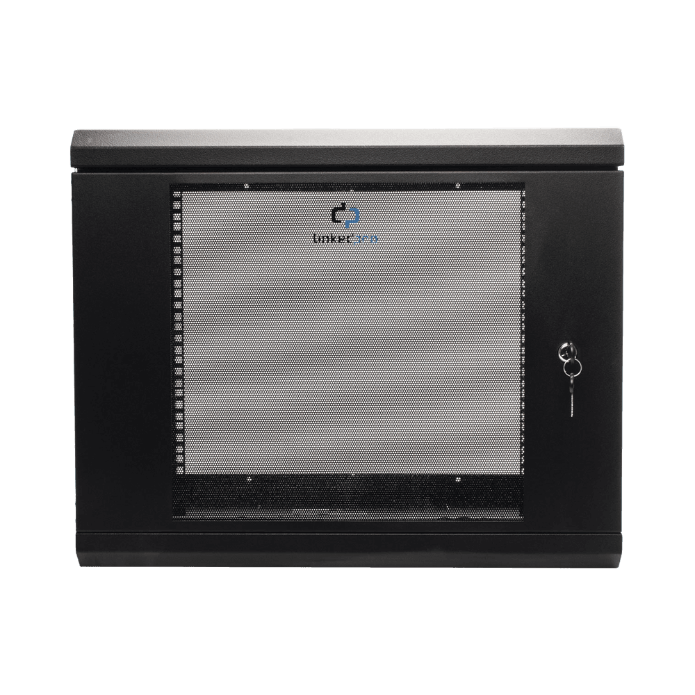 Gabinete de Pared de 9U con Puerta de Cristal Templado, 455 mm de Profundidad, Rack de 19'', Acero Reforzado Color Negro.