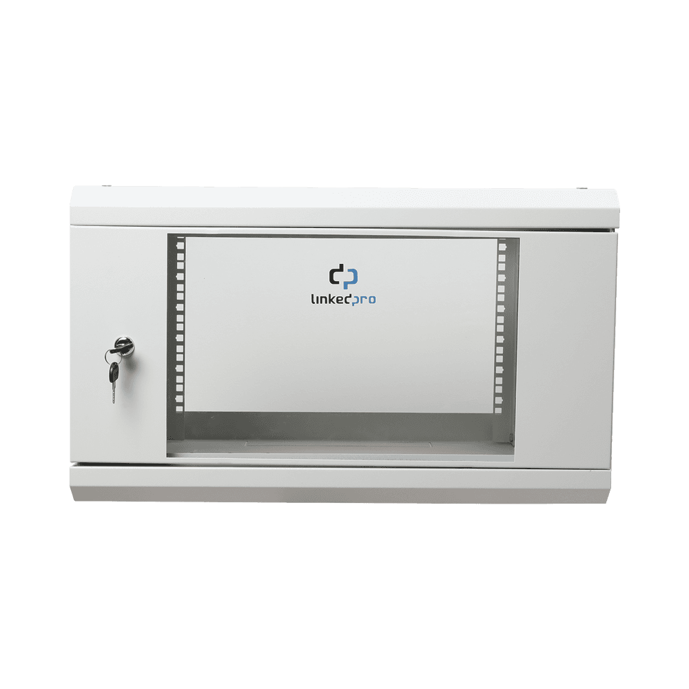 Gabinete de Pared de 6U con Puerta de Cristal Templado, 455 mm de Profundidad Total, Rack de 19'', Acero Reforzado Color Gris Mate