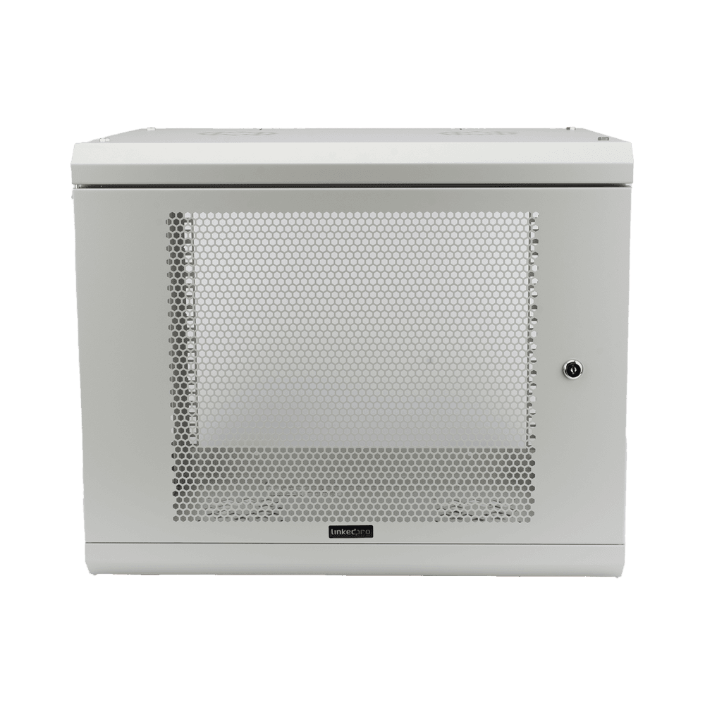 Gabinete de Pared de 9U con Puerta Perforada 455 mm de Profundidad, Rack de 19'', Acero Reforzado Color Gris Mate