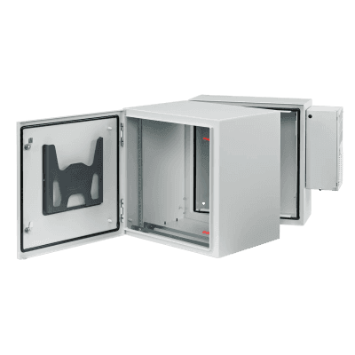 Gabinete Industrial ProTek de Puerta Sólida, Con Aire Acondicionado de 4000 BTU, Protección NEMA Tipo 4/12; IP66; IK10, Abatible, Fabricado en Acero, 19 UR, Color Gris Claro