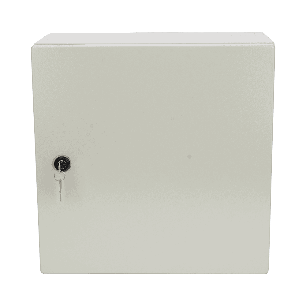 Gabinete de Acero IP66 Uso en Intemperie (400 x 400 x 200 mm) con Placa Trasera Interior de Metal y Compuerta Inferior Atornillable (Incluye Chapa y Llave PST407)