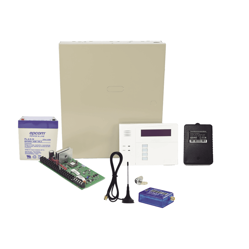 (1 Año datos ILIMITADO INCLUIDO) Kit Vista48LA con comunicador MINI012G, Teclado, Gabinete, Bateria y Transformador