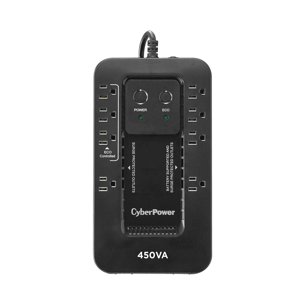 UPS de 450 VA/260 W, Topología Standby con Modo Ahorrador ECO, Entrada 120 Vca NEMA 5-15P, Con 8 Tomas NEMA 5-15R