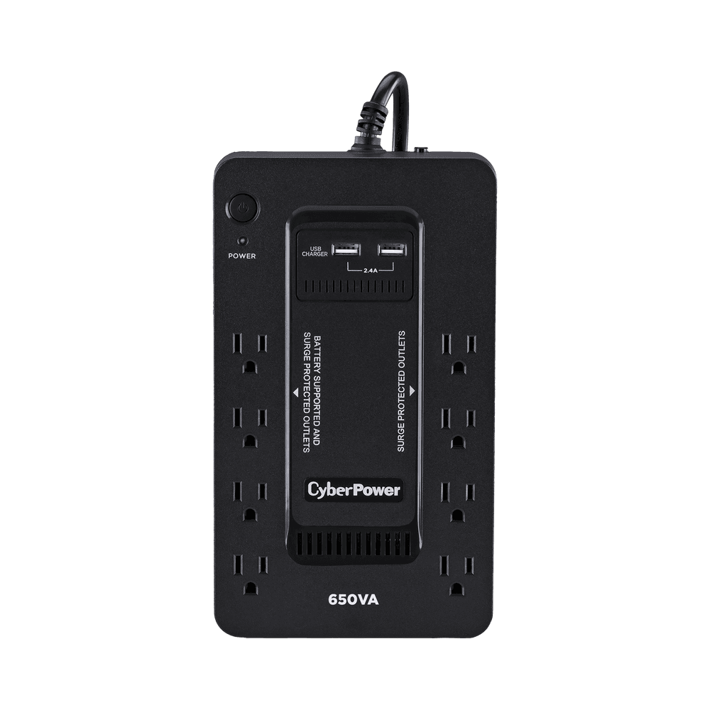 UPS de 650 VA/390 W, Topología Standby con Modo Ahorrador ECO, Entrada 120 Vca NEMA 5-15P, Con 8 Tomas NEMA 5-15R