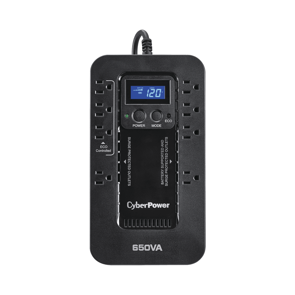 UPS de 650 VA/390 W, Topología Standby con Modo Ahorrador ECO, Entrada 120 Vca NEMA 5-15P, Con 8 Tomas NEMA 5-15R