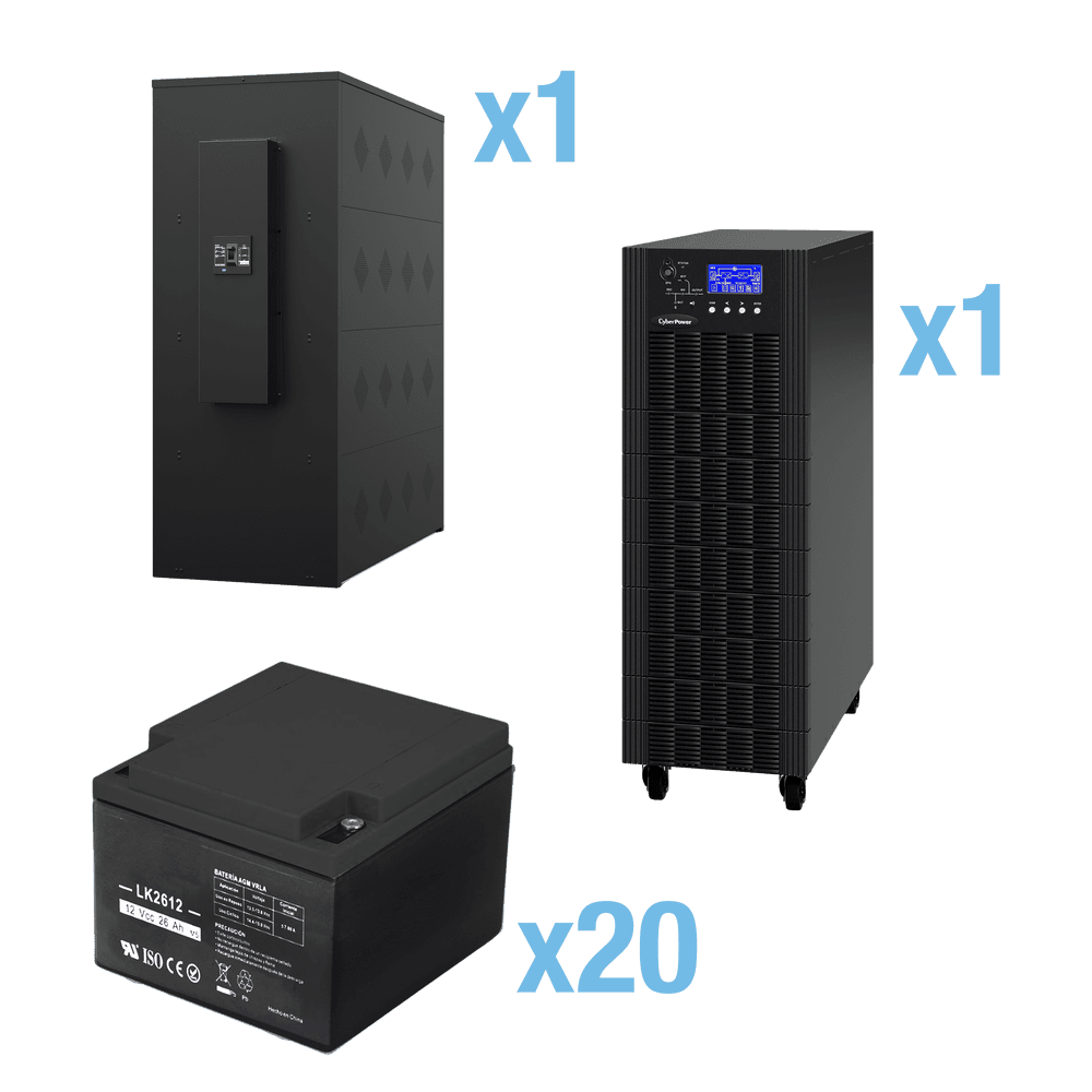 UPS Trifásico de 20 kVA/18 kW, Topología Online Doble Conversión, Voltaje de 208/220 Vca de L-L, Respaldo de 5 Minutos al 100% de Carga, Incluye Módulo y Banco de Baterías