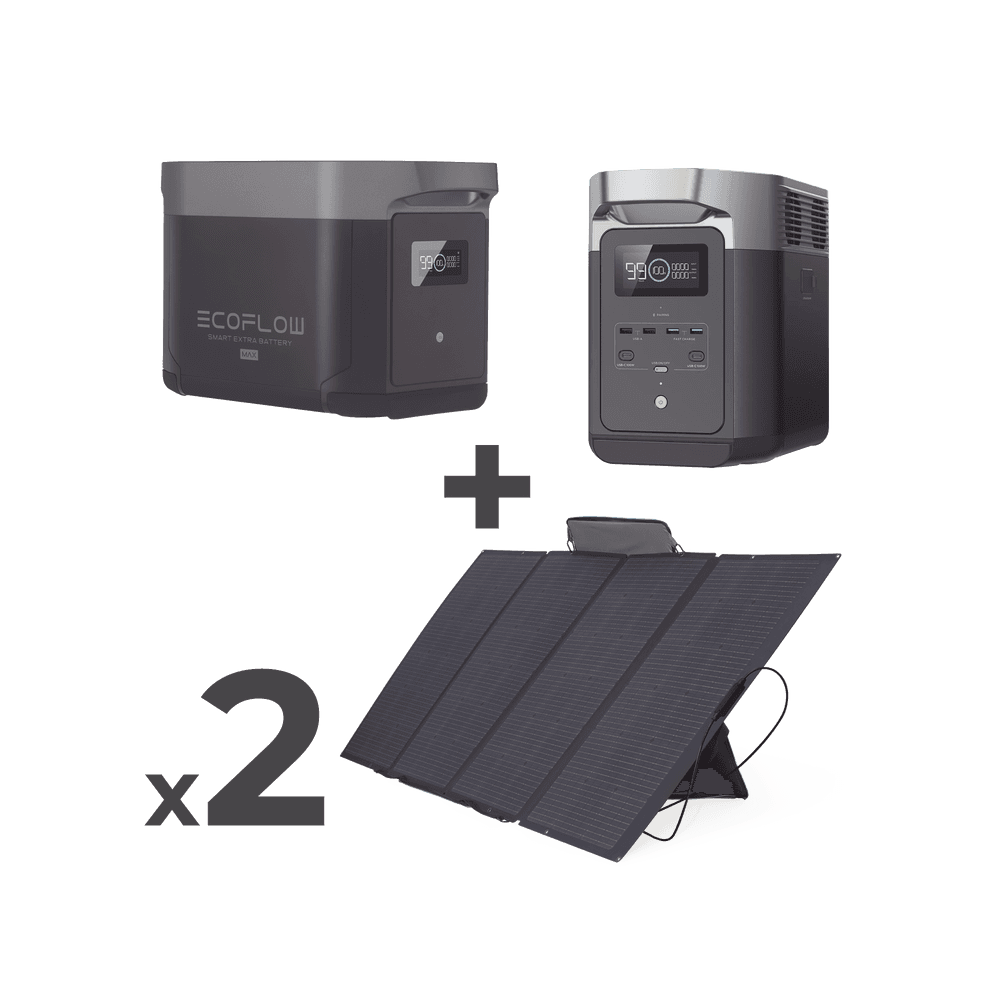 Kit de Estación de Energía Portátil 2048Wh + Batería Externa 2048Wh + 2 Paneles Solares Flexibles 400W (4096Wh, 800W Totales)