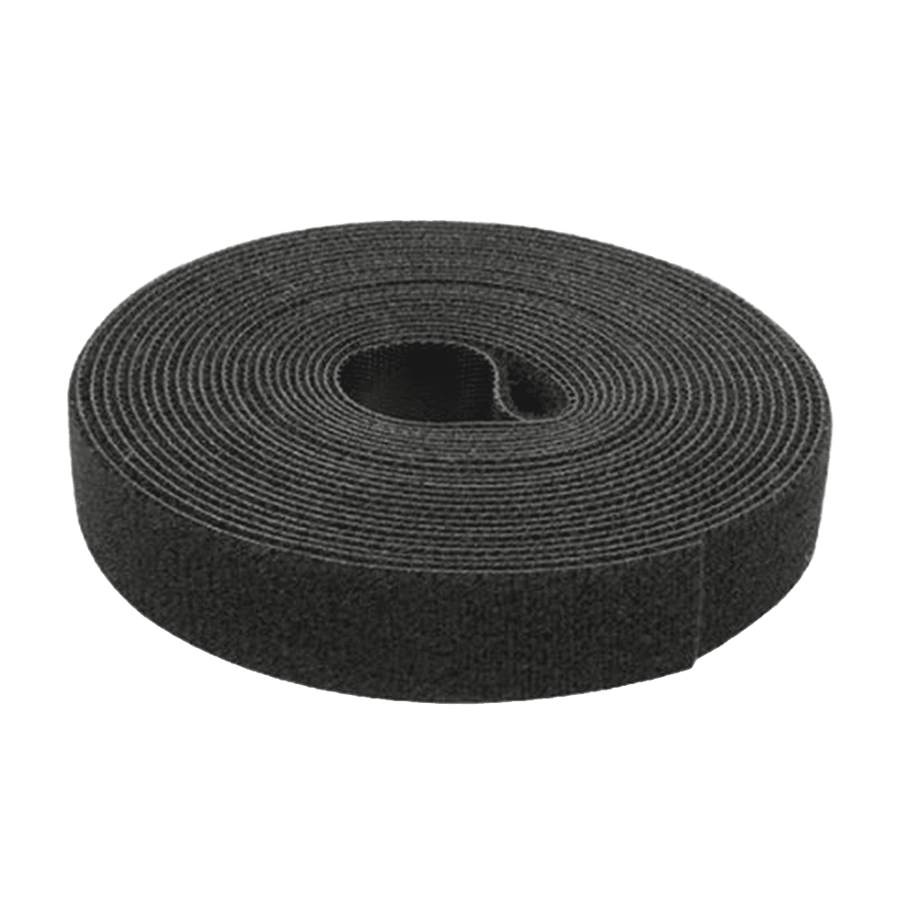 Cinta de Contacto Autoadherente Color Negro / 1.6 cm x 25 metros / Espalda con Espalda (Gancho y Bucle)