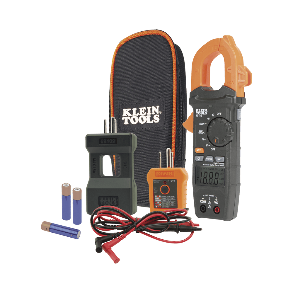 Kit de Amperímetro de Gancho (400A CA) con Probador de Fase y Divisor (para medir corriente sin cortar el cable).