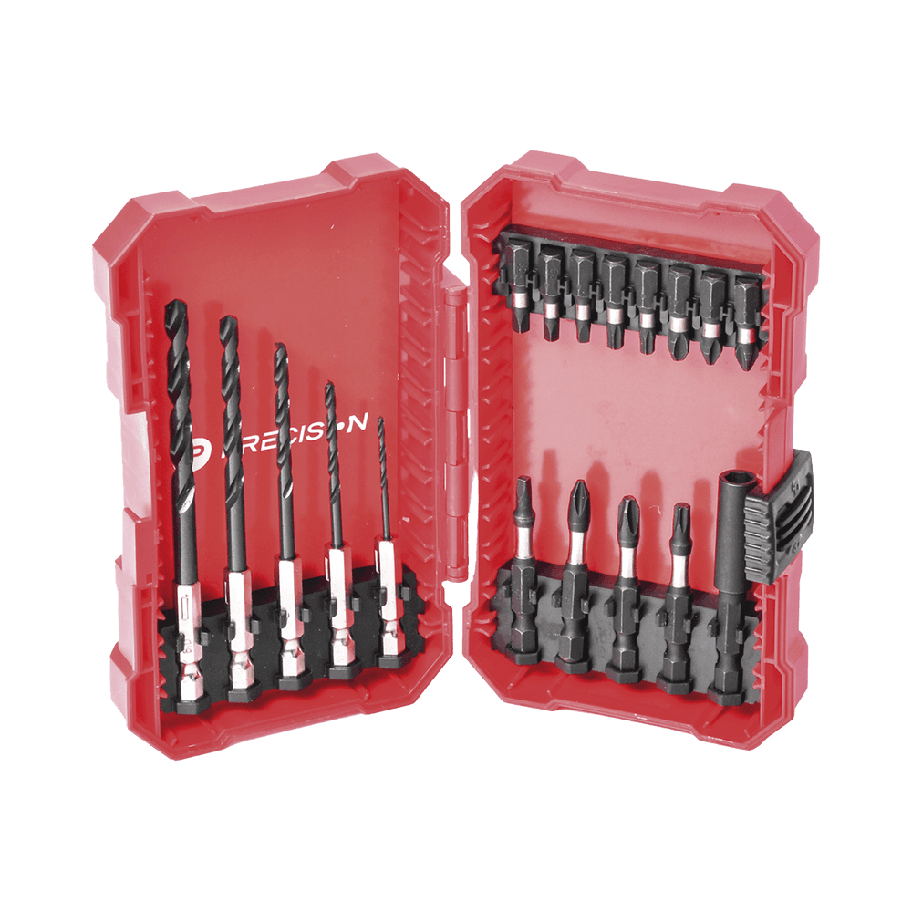 Juego de 18 Puntas y Brocas para Taladro, con Entrada Hexagonal de 1/4", Incluye Estuche.