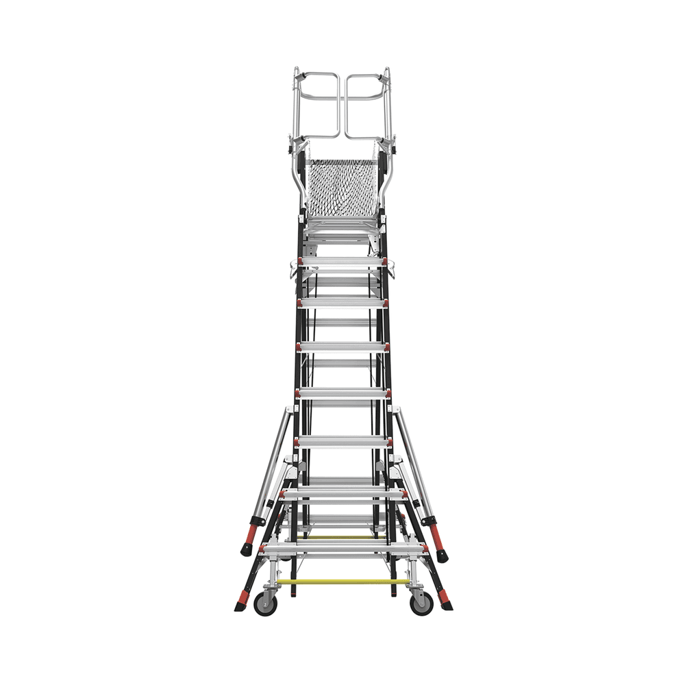 Escalera de Fibra de Vidrio con Jaula de 8'-14' (2.44 - 4.27 m). Con Ajuste en Ruedas (RATCHET™ Leveler) (SKU:18515-817).