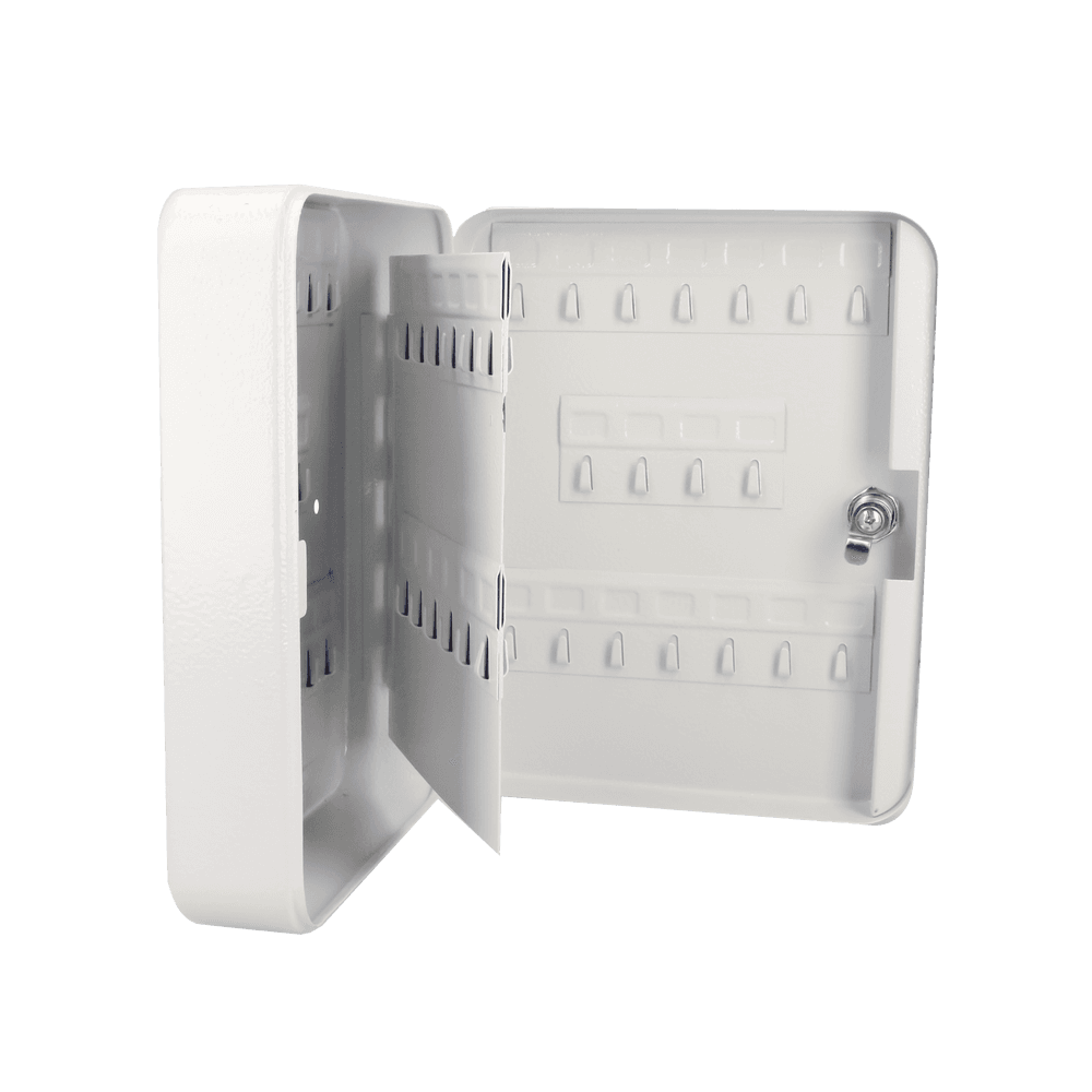 Caja para llaves con capacidad para 60 llaves/ Medidas 200 x 250 x 75 mm (ancho x alto x profundidad)/ Fabricada en acero/ Cerradura con llave.