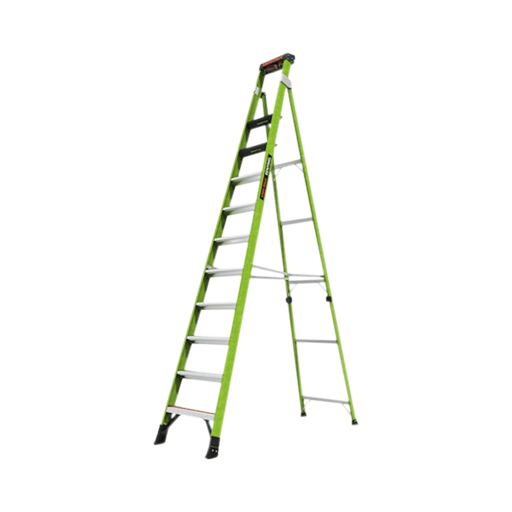 Escalera de 3.65 m Capacidad máxima de 170 Kg, inclinada, de fibra de vidrio con almohadilla de pared giratoria.