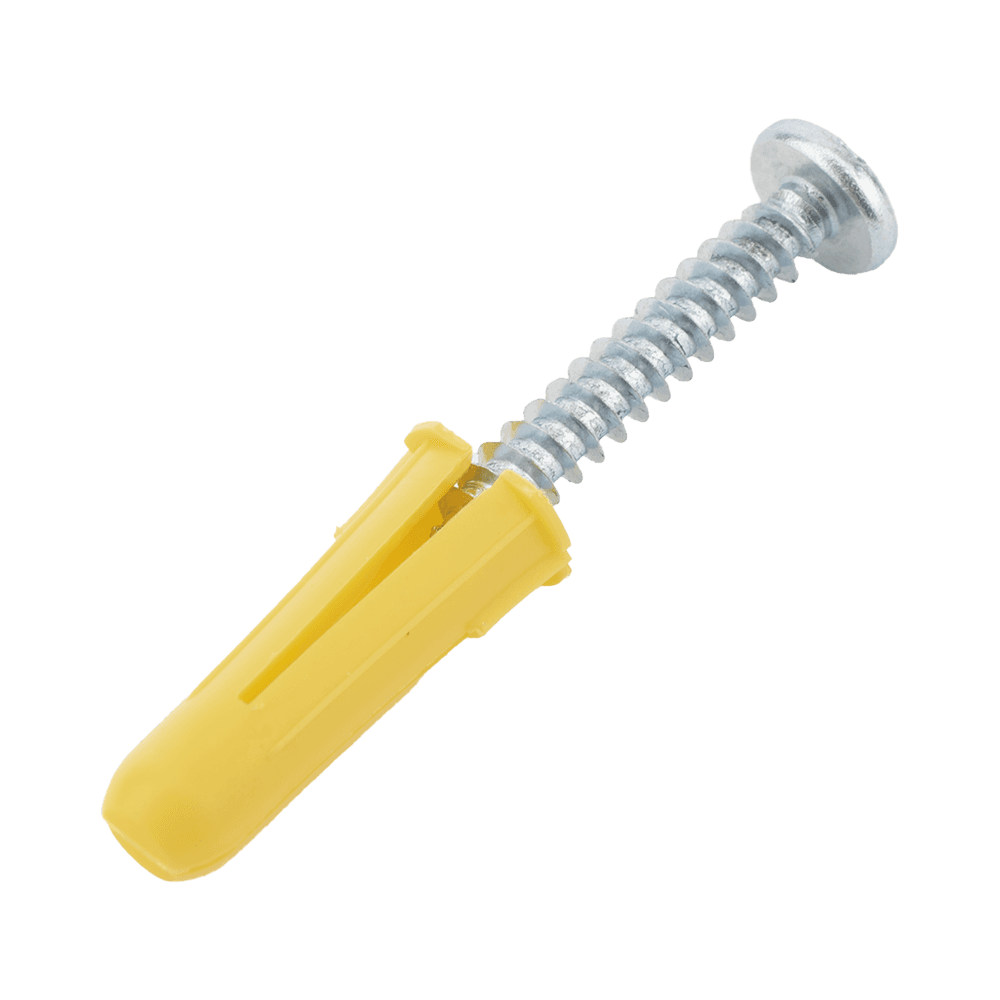 Paquete de 20 taquetes amarillo 1" y 20 tornillos 8mm x 1"