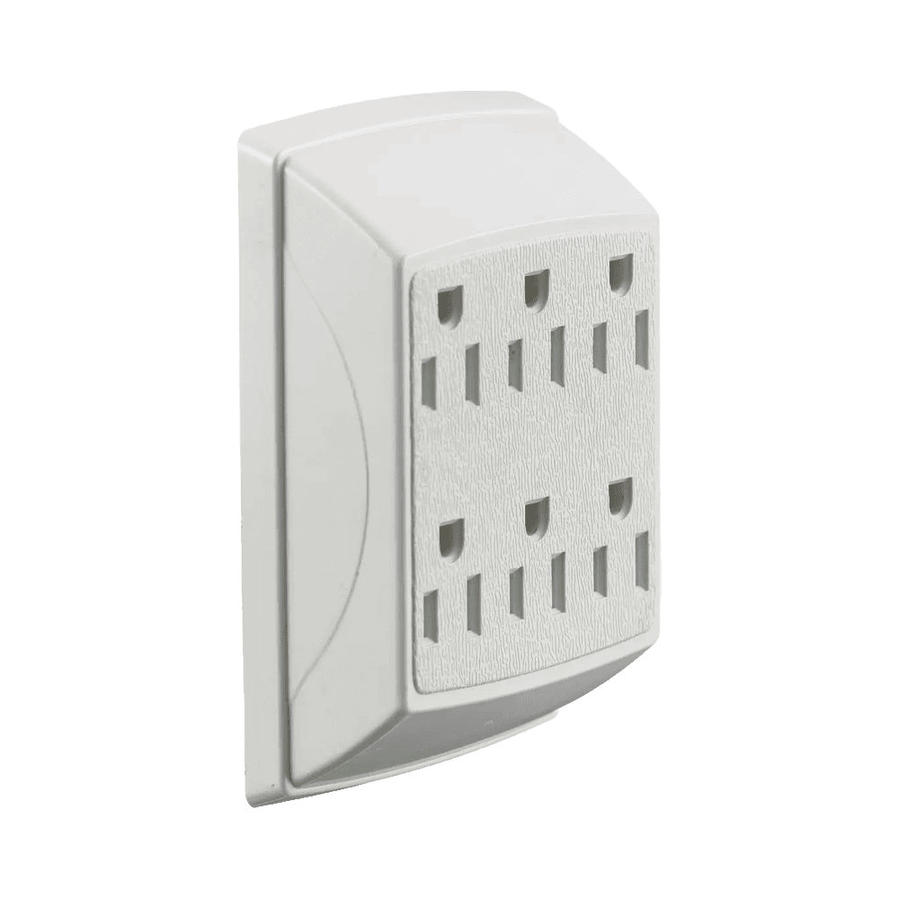 Multicontacto Dúplex con 6 Salidas/ 15 A 125 V CA/ 2 Polos 3 Hilos / Color Blanco.