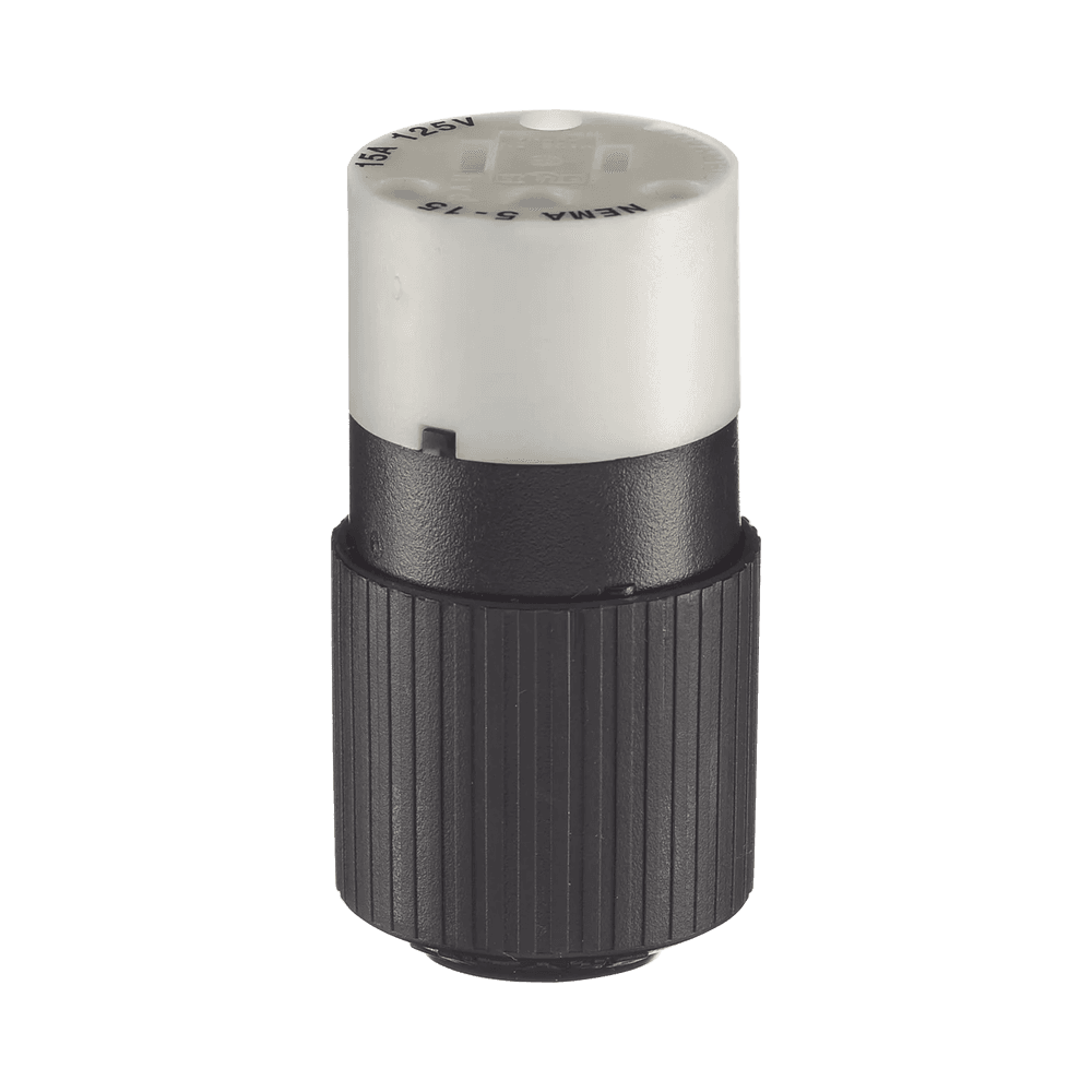 Conector de 15 A 125 V CA/ 2 Polos 3 Hilos/ Grado Industrial/ Color Blanco y Negro/ NEMA 5-15R.