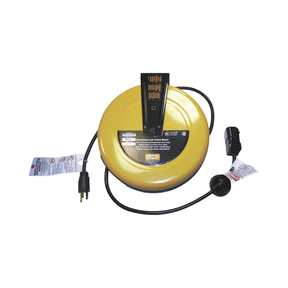 Carrete de Cable comercial (16/3 rudo), para 125 V CA, 10 A, 7.6 m de longitud con conector HBL5969VBLK.