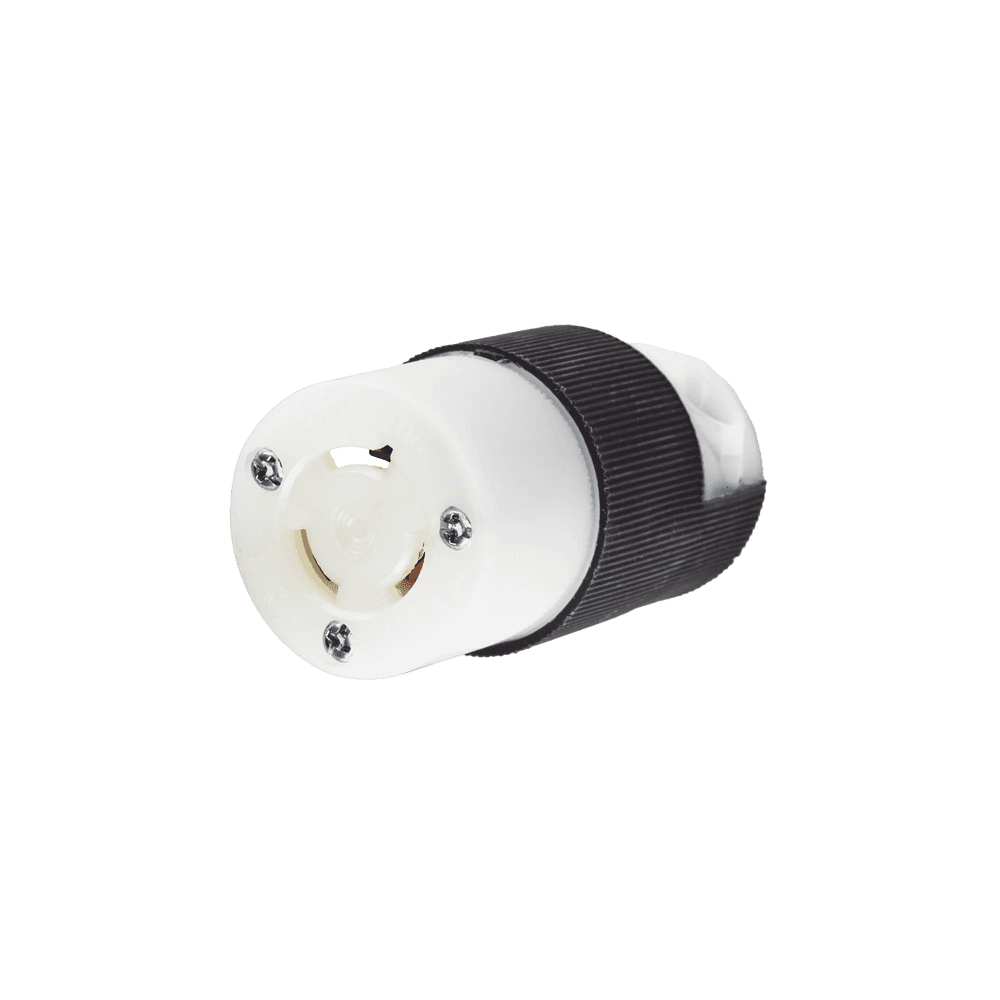 Conector Industrial con Bloqueo de Media Vuelta / 15 A 250 V CA / 2 Polos 3 Hilos / Nema L6-15R / Color Blanco y Negro.