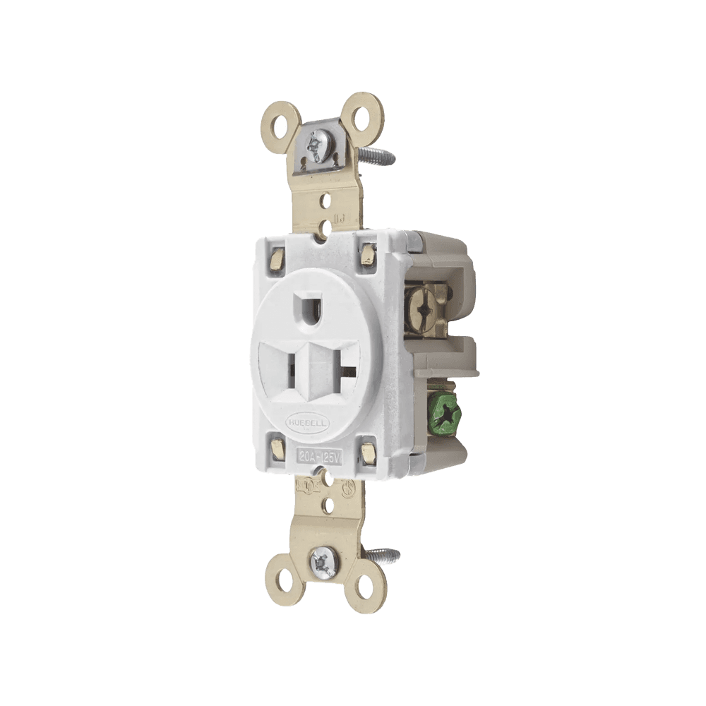 Contacto Sencillo / 20 A 125 V / 2 Polos 3 Hilos / Nema 5-20R / Color Blanco / Grado Industrial.