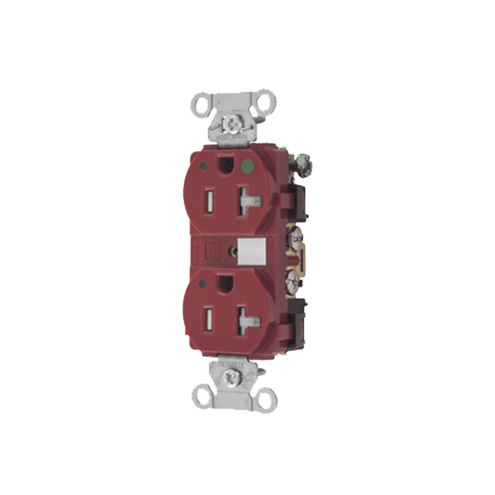 Contacto Duplex de 20 A 125 V CA/ A prueba de Manipulaciones / Nema 5-20R / Grado Hospitalario / Color Rojo.