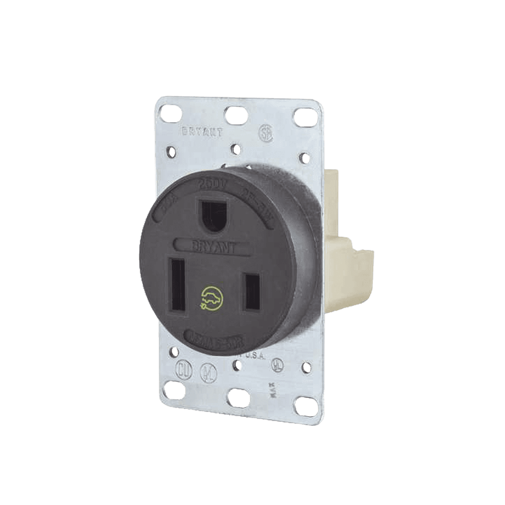 Receptáculo Individual de 50 A 250 V / 2 Polos 3 Hilos/ Nema 6- 50 R / Color Negro/ Grado Industrial-Comercial.