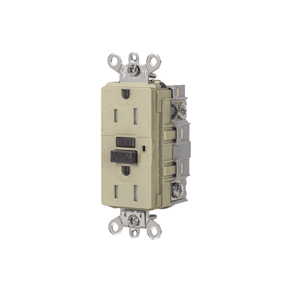 Contacto de Auto-verificación GFCI de 15 A 125 V 2 Polos/ Resistente a Manipulaciones y Intemperie / Color Marfil / Nema 5-15R / Grado Industrial.