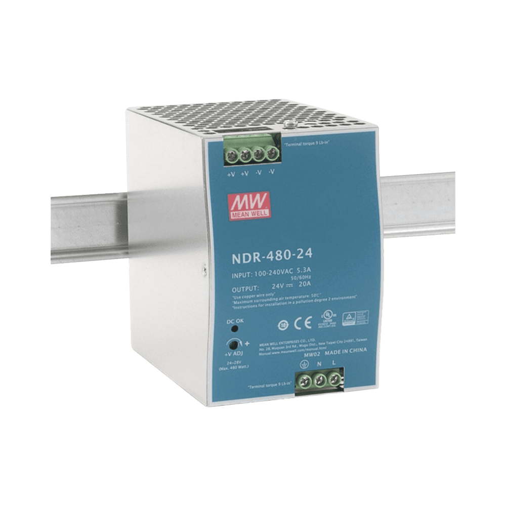 Fuente de Poder Industrial de 480W, salida 24 Vcc, para montaje en Riel Din