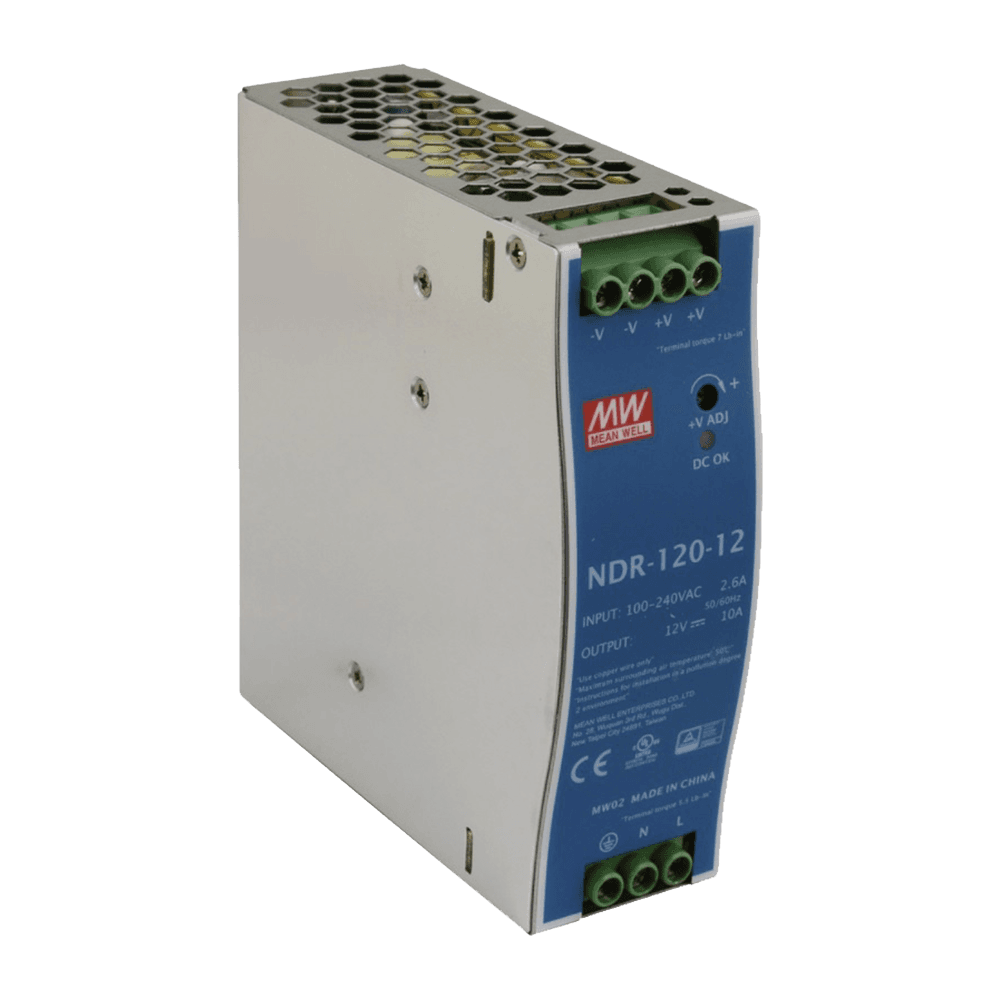 Fuente de poder industrial de 120 W, salida 12 Vcc, entrada 90~264 VCA, para montaje en riel DIN,